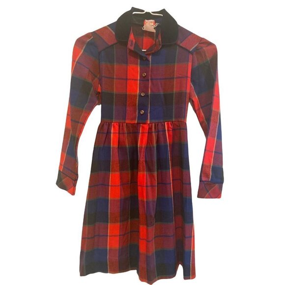 Love Girls Red Plaid  Long Sleeved Dress Size 7 Made in USA Vintage 1980's - Picture 2 of 6